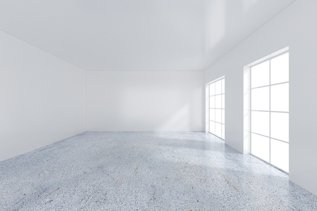 Large window in white room with a bright light. 3D rendering.の写真素材
