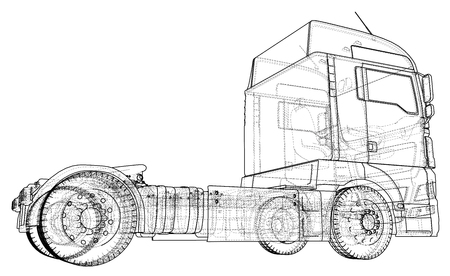 Commercial cargo delivery truck. Isolated  Created illustration of 3d. Wire-frame Vector illustration.のイラスト素材
