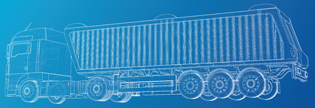 Semi-trailer dump truck sketch isolated on blue background. 3-axle trailer truck. Tracing illustration of 3d. EPS 10 vector formatのイラスト素材