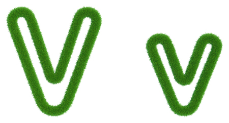 Letter V of green fresh grass isolated on a white background. 3d renderingの写真素材