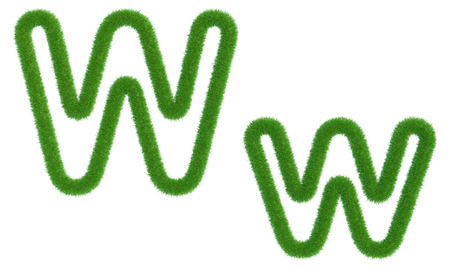 Letter W of green fresh grass isolated on a white background. 3d renderingの写真素材
