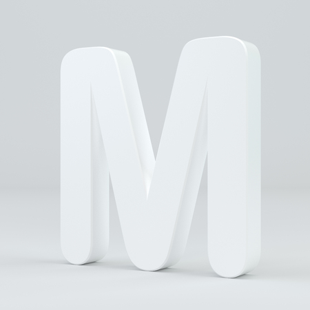 White letter M on studio light background. 3d rendering.の写真素材