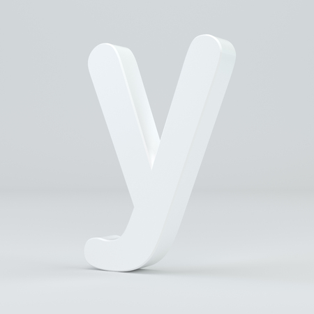 White small letter Y on studio light background. 3d rendering.の写真素材