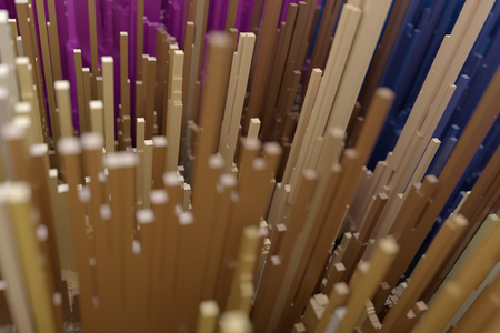 Abstact modern background with colorful skyscrapers city with depth of field. 3d rendering.の写真素材