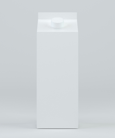Milk box front view. Carton box with screw cap Mock-up. White clear empty box. 3d rendering.の写真素材