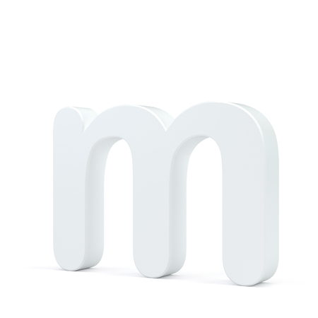 White small letter M isolated on white background. 3d rendering.の写真素材