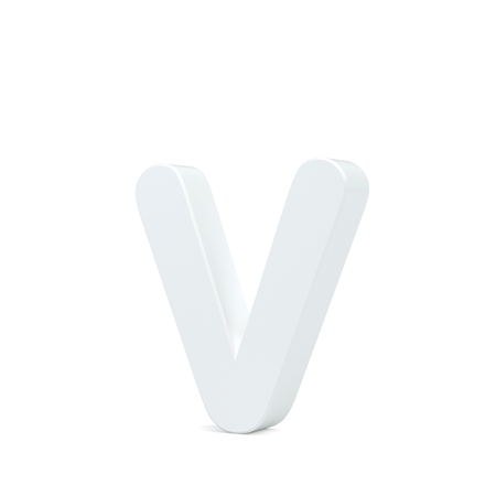 White small letter V isolated on white background. 3d rendering.の写真素材