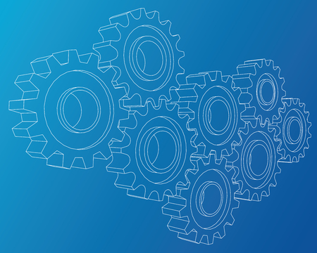 Background industrial design gears. Conceptual 3d wire-frame illustrationのイラスト素材