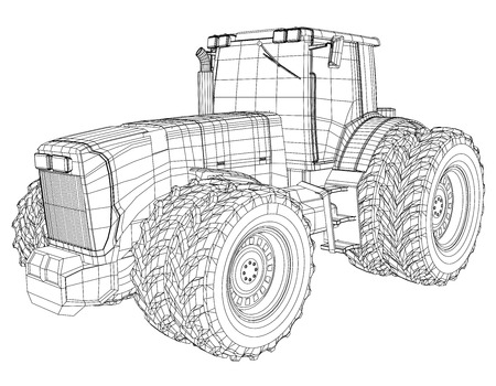 Vector wheeled tractor isolated on white background. Side view. Tracing illustration of 3d.のイラスト素材