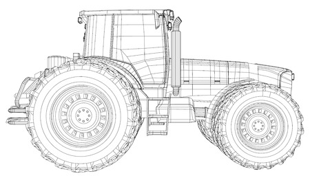 Vector tractor. Side view. Wire-frame tracing illustration of 3dのイラスト素材