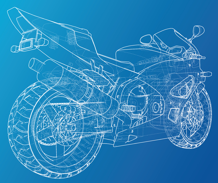 Blueprint sport bike Vector created of 3d.のイラスト素材