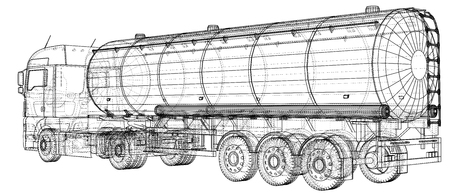 Gasoline tanker, Oil trailer. EPS 10 vector format isolated on white. Created illustration of 3dのイラスト素材