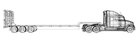 Low bed Truck Trailer. Wire-frame. EPS10 format.の写真素材