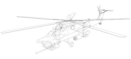 Silhouette of military helicopter. Created illustration of 3d. Vector wire-frame concept.のイラスト素材