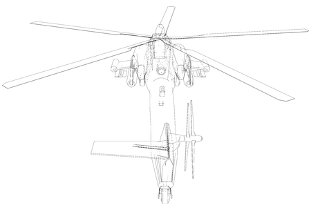 Drawing of helicopter, Vector wireframe concept. Created illustration of 3d. The layers of visible and invisible lines are separatedのイラスト素材