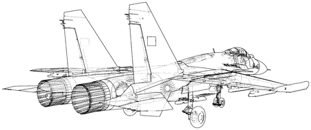 Fighter jet. Vector wireframe concept. Created illustration of 3d.の写真素材