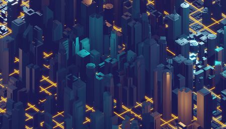 Render hologram futuristic 3d city neon light. 3d rendering.の写真素材