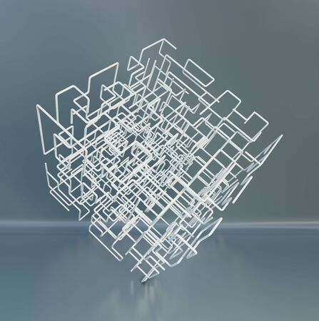 The white maze cube. Square mesh abstract lines. 3d rendering.の写真素材