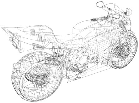 Sport Motorbike technical wire-frame. Vector rendering of 3d.のイラスト素材