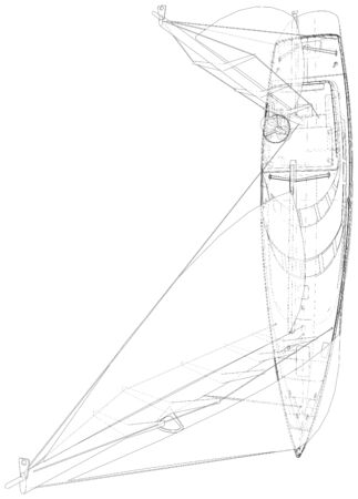 Sailboat line.  format. Wire-frame Vector created of 3d.のイラスト素材