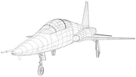 Airplane jet sketch. Vector rendering of 3d. Wire-frame style.のイラスト素材