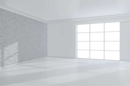 Interior design of living room and white brick wall. 3d rendering.の写真素材