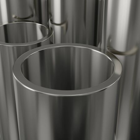 Steel pipes of isolated on white background. Glossy 3d rendering steel tubes design.の写真素材