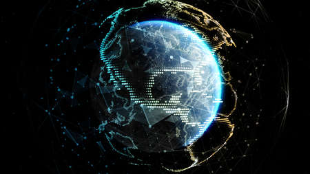 Earth Globe, Block chain network Technology concept.