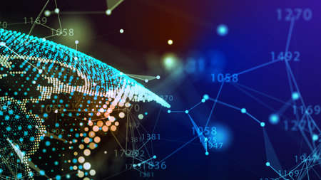 Connection lines Globe. Background with Light Effect. Global International Connectivity Background. 3D illustration.の写真素材