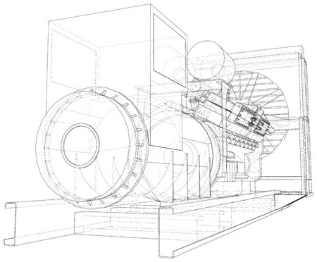 Diesel generator. The layers  visible and invisible lines  separated.  format. Wire-frame.のイラスト素材