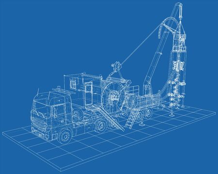 Coil Tubing roll Truck. EPS10 format. Vector created of 3d.のイラスト素材
