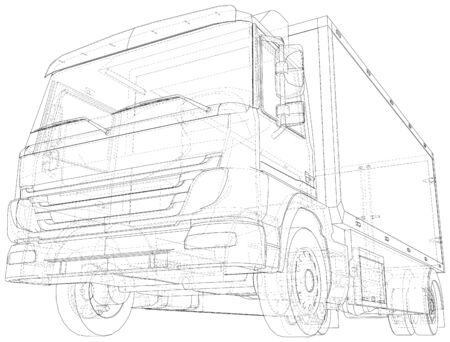 Commercial van freight. Vector illustration. Wire-frame line isolated. Vector rendering of 3d.のイラスト素材