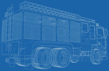 Wire-frame Fire truck. Fire Engine Vector Illustration of car. The layers of visible and invisible lines are separated. EPS10 format.のイラスト素材