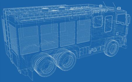 Fire Engine illustration vector. Fire truck Wire-frame line isolated. Vector rendering of 3d.のイラスト素材
