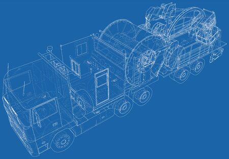 Coiled tubing machine technical wire-frame. EPS10 format. Vector created of 3d.のイラスト素材
