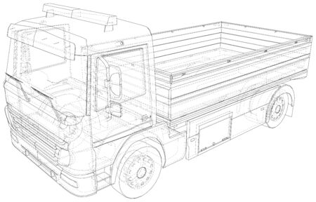 Flatbed truck illustration vector. Wire-frame line isolated. Vector rendering of 3d.のイラスト素材