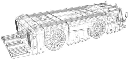 Vector Wire-frame Tow truck transport in airport. The layers of visible and invisible lines are...