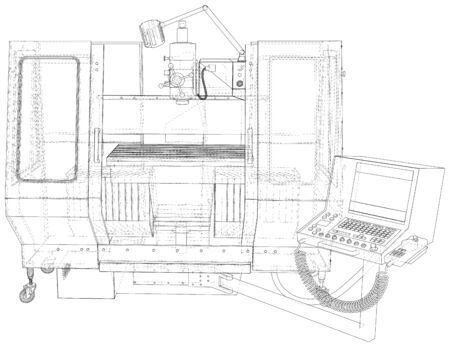 Vector Wire-frame Milling machine. The layers of visible and invisible lines are separated. EPS10 format. Vector created of 3d.のイラスト素材