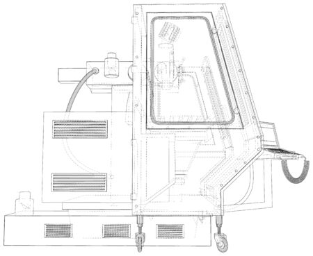 Milling CNC machine. Vector Wire-frame isolated on background. Vector rendering of 3d.のイラスト素材