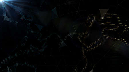 Abstract futuristic - Linear and polygonal pattern shapes on dark blue background. 3d illustration.