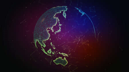 Connection lines Around Earth Globe. Background with Light Effect. Global International Connectivity Background. 3D illustration.の写真素材
