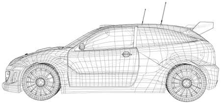 Rally car illustration vector. Wire-frame line isolated. Vector rendering of 3d.