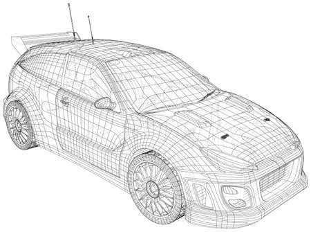 Racing car. Vector Illustration of wire-frame. The layers of visible and invisible lines are separated.のイラスト素材
