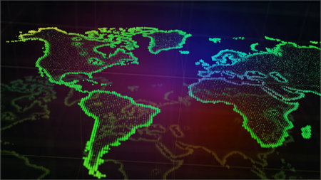 Abstract dotted World Map. Flat Earth Graph 3d illustration.