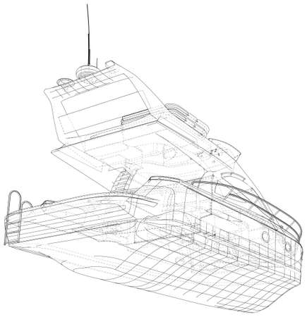 Luxury Yacht.   Wire-frame Vector created of 3d.のイラスト素材