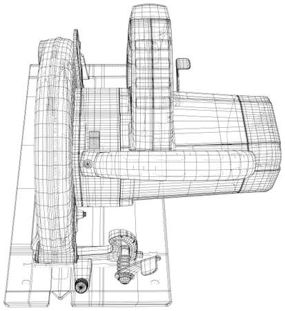 Vector outline Electric saw. Wire-frame circular saw. EPS10 format. Vector created of 3d.のイラスト素材