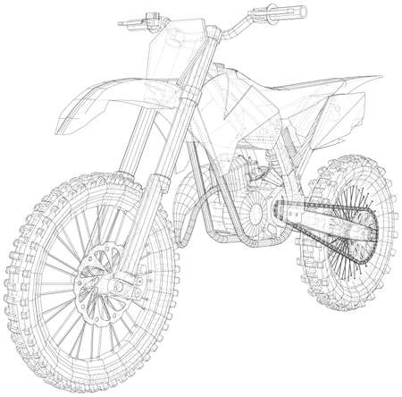 Motorcycle. Wire-frame Outline Drawing Motorbike. Vector created of 3dのイラスト素材