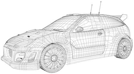 Rally and drift car vector Wire-frame isolated on background. Vector rendering of 3dのイラスト素材