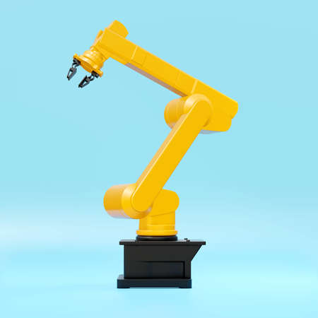 3d rendering white robotic. Yellow robotic arm for industry.の写真素材