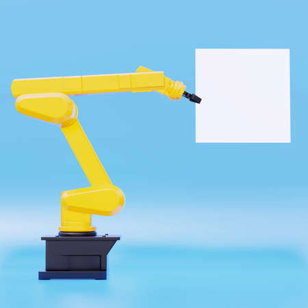 Industry robot arm with blank billboard. Digital factory production technology. 3d rendering.の写真素材